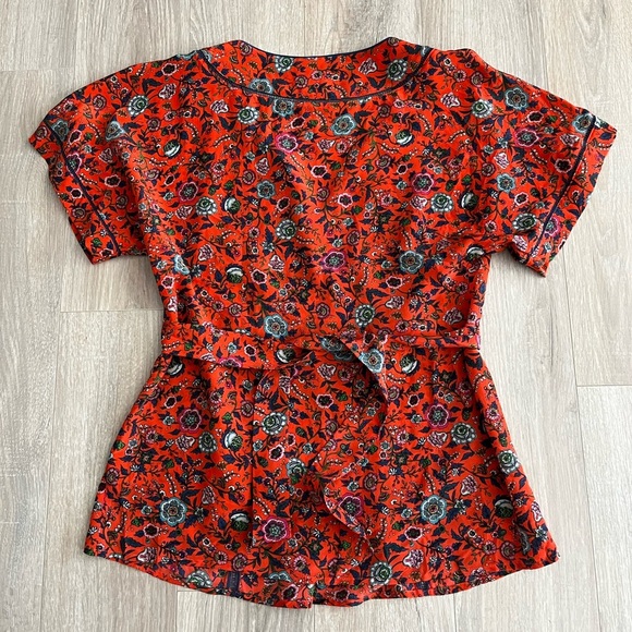 Anthropologie Maeve Women’s Orange Floral Kimono Silk Tie Blouse - Size Small - Picture 7 of 9